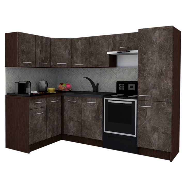 Set Bucatarie de Colt GENA NEW 2 ST 140-250, Genarom, Fara Corp de Cuptor, Wenge / Decor 4299