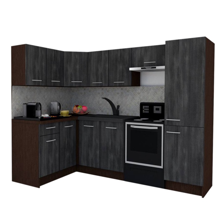 Set Bucatarie de Colt GENA NEW 2 ST 140-250, Genarom, Fara Corp de Cuptor, Wenge / Decor 8509