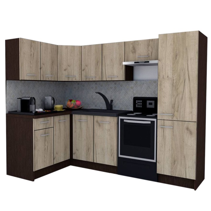 Set Bucatarie de Colt GENA NEW 2 ST 140-250, Genarom, Fara Corp de Cuptor, Wenge / Decor K002