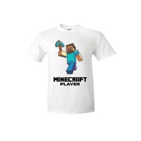 Tricou bumbac copii Minecraft Player, Alb, 11-12 ani