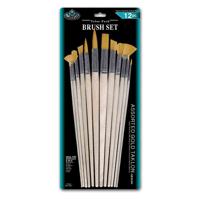 Set 12 pensule diferite marimi si forme Gold Taklon Combo Royal