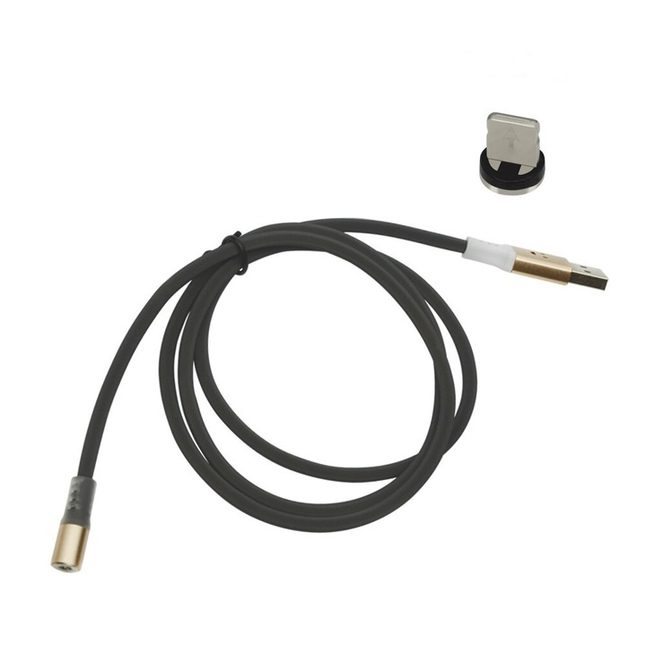 Töltőkábel, fényjáték zenei ritmusérzékeléssel, EVTrend PREMIUM MAGNETIC, Lightning, alumínium fém csatlakozó, TPE védőburkolat, Apple iPhone-hoz, iPad-hez, USB, Lightning, 5V, 2A, 1m, LED, szürke