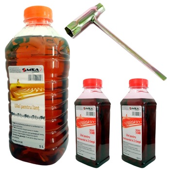 Pachet Ulei Ungere Lant 1L 2x Ulei 2 Timpi 0,5L MSA + Cheie Drujba Pachet Ulei Ungere Lant 1L 2x Ulei 2 Timpi 0,5L MSA + Cheie Drujba