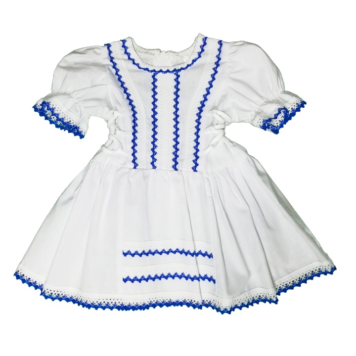 Рустик рокля за момиче Бяло/Синя със синя дантела