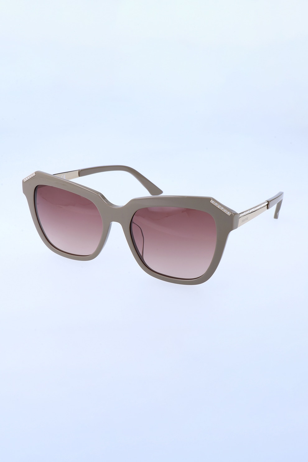 , Ochelari de soare patrati decorati cu cristale, Maro taupe deschis, 55-18-145 Standard