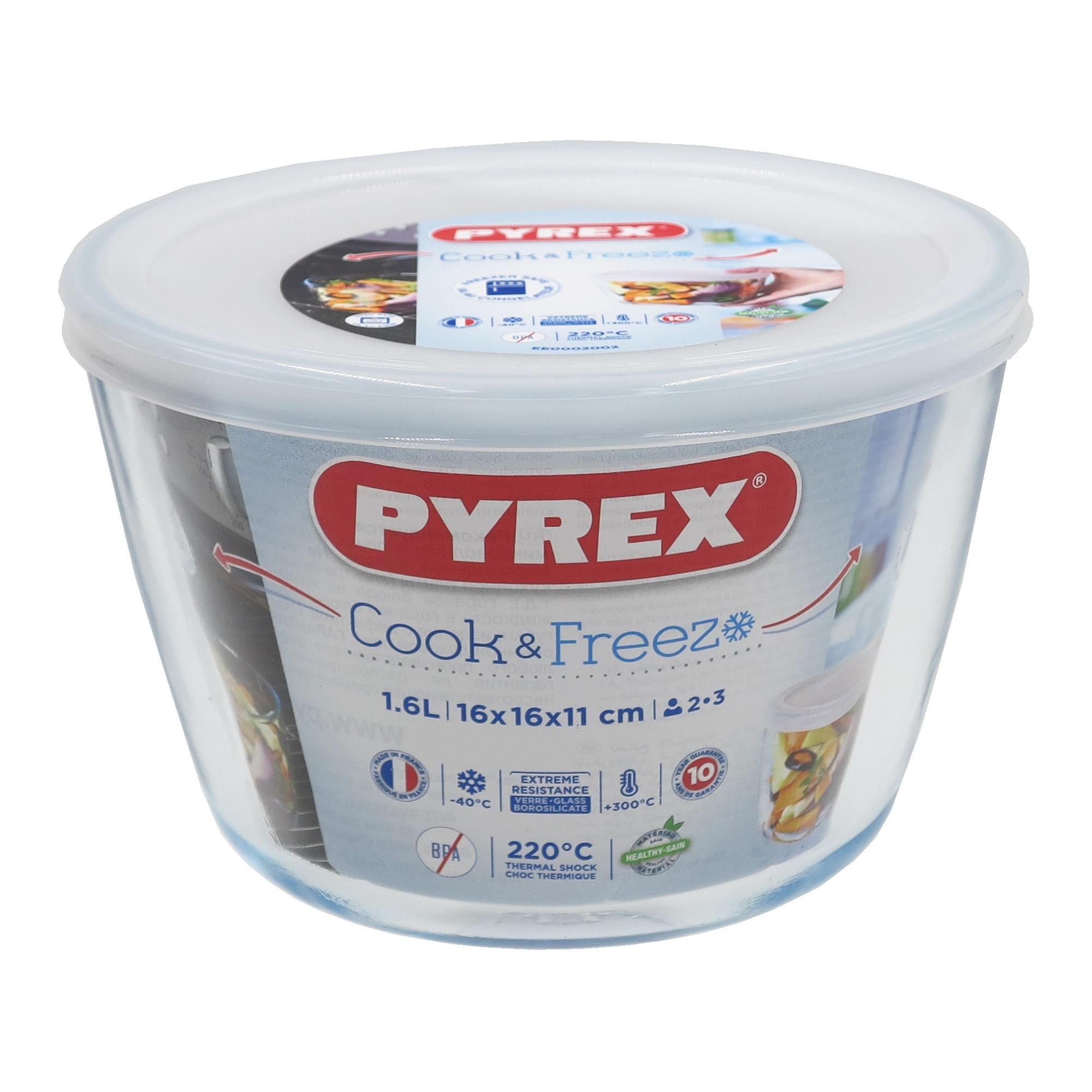Vas rotund cu capac Cook&Freez, Pyrex, sticla termorezistenta, 1.6 l, 15x15cm