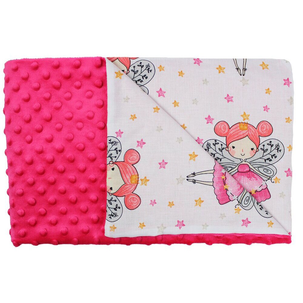 Paturica 2 fete, Minky roz, Printesa fluture, 80x100cm