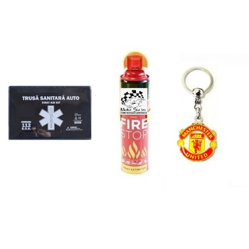 Kit siguranta rutiera Motor Starter™ 5 ani valabilitate, Trusa medicala auto prim ajutor + Stingator auto tip spray 1000 ml, breloc otel inoxidabil Manchester United Kit siguranta rutiera Motor Starter™ 5 ani valabilitate, Trusa medicala auto prim ajutor + Stingator auto tip spray 1000 ml, breloc otel inoxidabil Manchester United