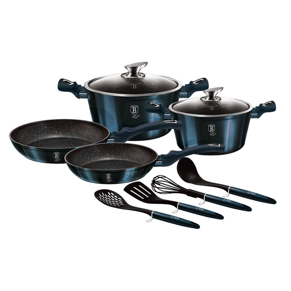 Set oale si tigai marmorate (10 piese) din aluminiu forjat Aquamarine Metalic Line Berlinger Haus BH 6143