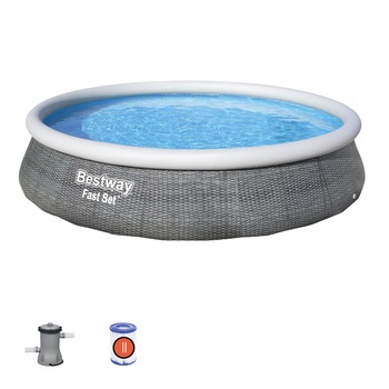 Set piscina, cu pompa si filtru Bestway, 3.96 x 0.84 m, gri Set piscina, cu pompa si filtru Bestway, 3.96 x 0.84 m, gri