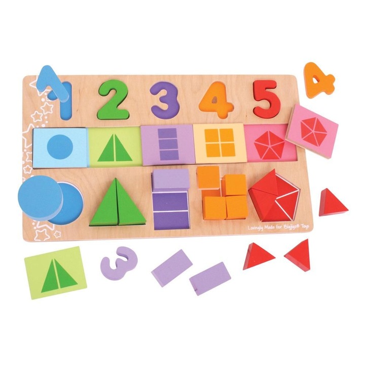 Детски дървен пъзел BIGJIGS TOYS , Числа и форми