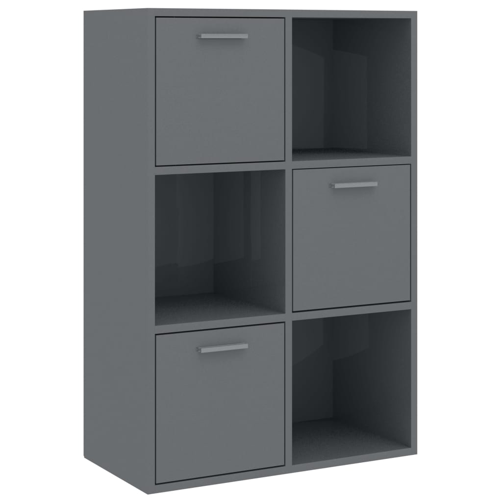 Biblioteca/ Dulap depozitare vidaXL, PAL exralucios, 60 x 29,5 x 90 cm, Gri