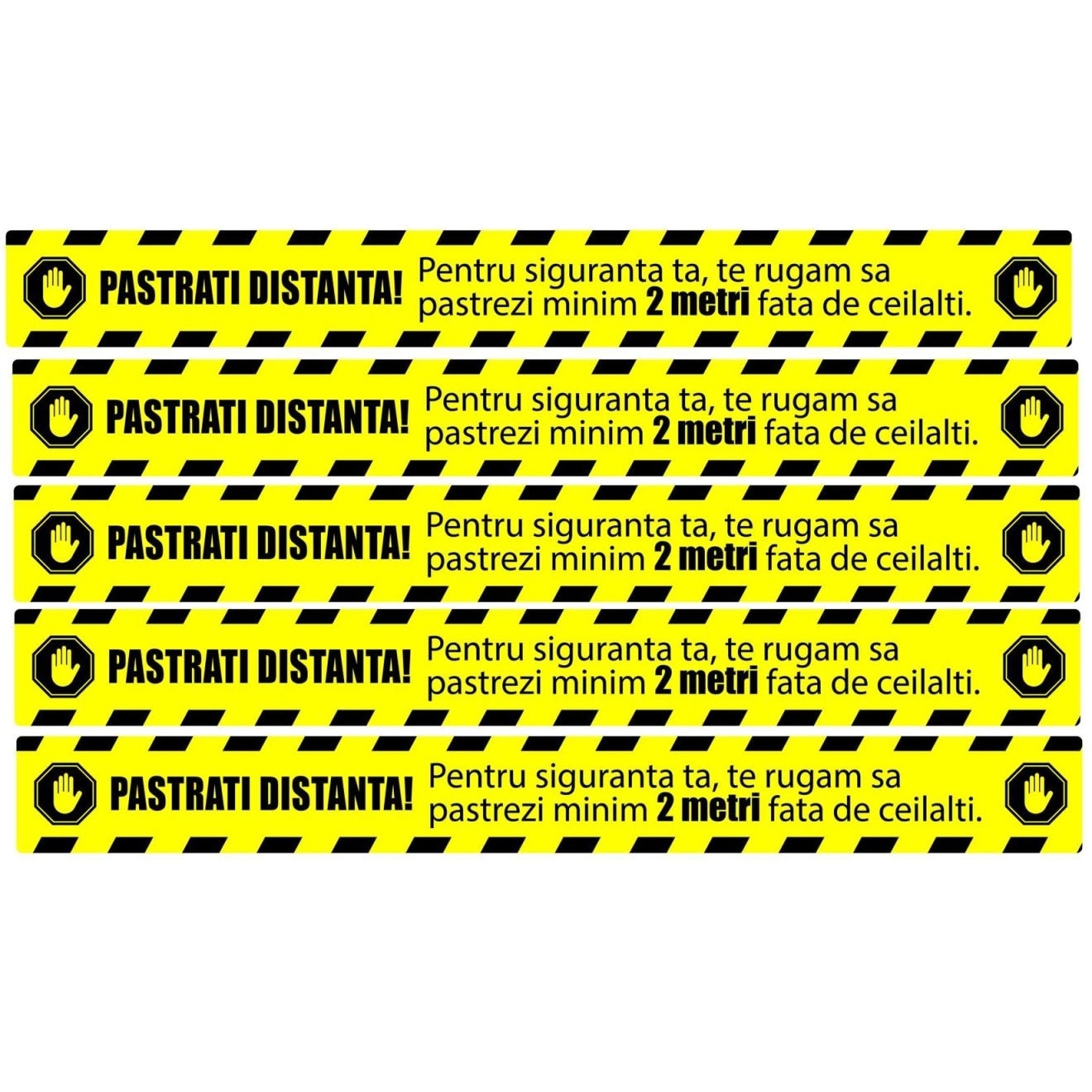 Stickere pentru Podea - Preventie Coronavirus - Pastrati Distanta 2M - set 5 bucati - 94X10 cm