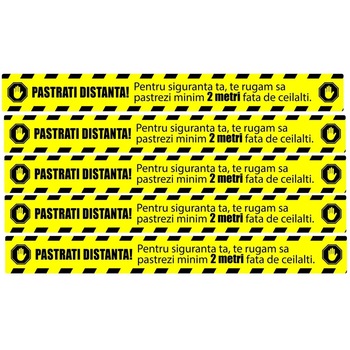 Stickere pentru Podea - Preventie Coronavirus - Pastrati Distanta 2M - set 5 bucati - 94X10 cm Stickere pentru Podea - Preventie Coronavirus - Pastrati Distanta 2M - set 5 bucati - 94X10 cm