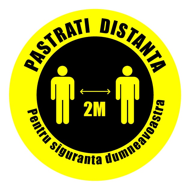 Stickere pentru Podea - Preventie Coronavirus - Pastrati Distanta - Diametru 22 cm - set 3 bucati