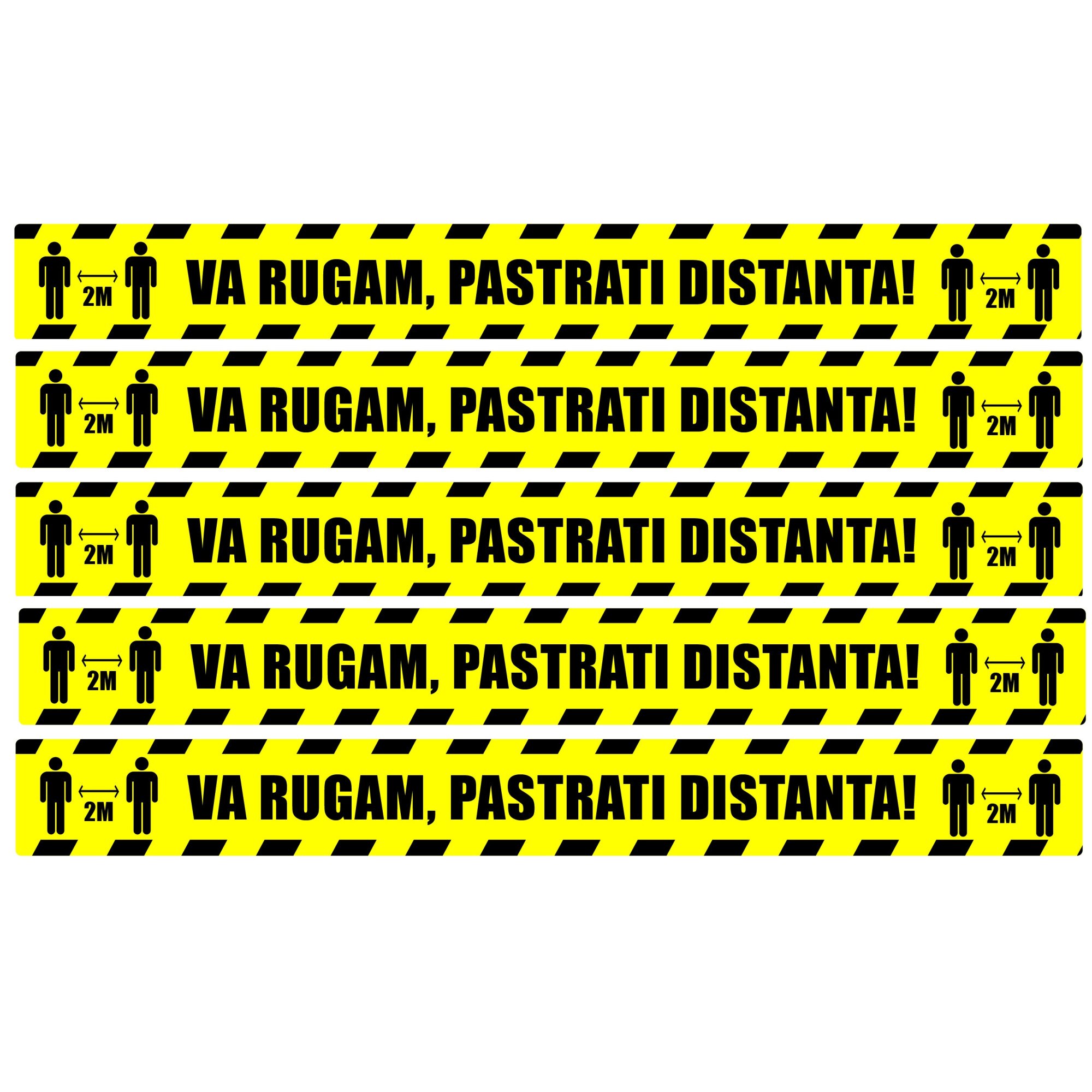 Stickere pentru Podea - Preventie Coronavirus - Pastrati Distanta 2M - 94X10 cm - set 5 bucati