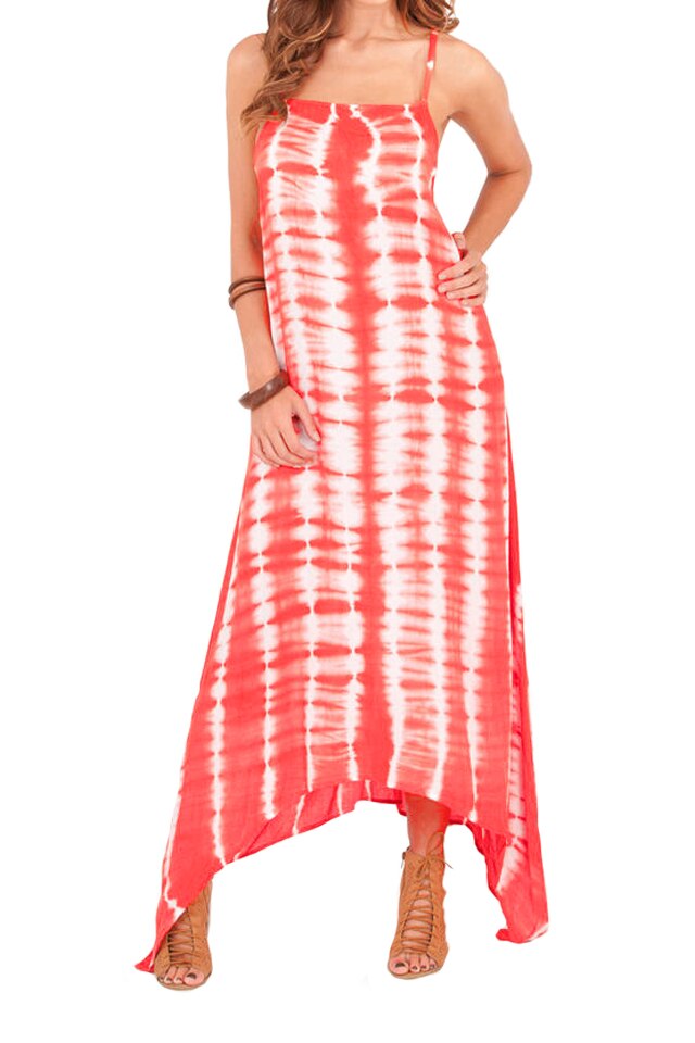 Rochie maxi Pistachio dama, Rosu/Alb