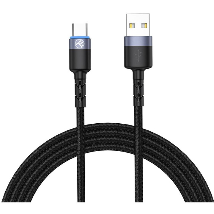 Tellur TLL155314 USB Type-C Adatkábel, LED, Nylon, 2m, Fekete
