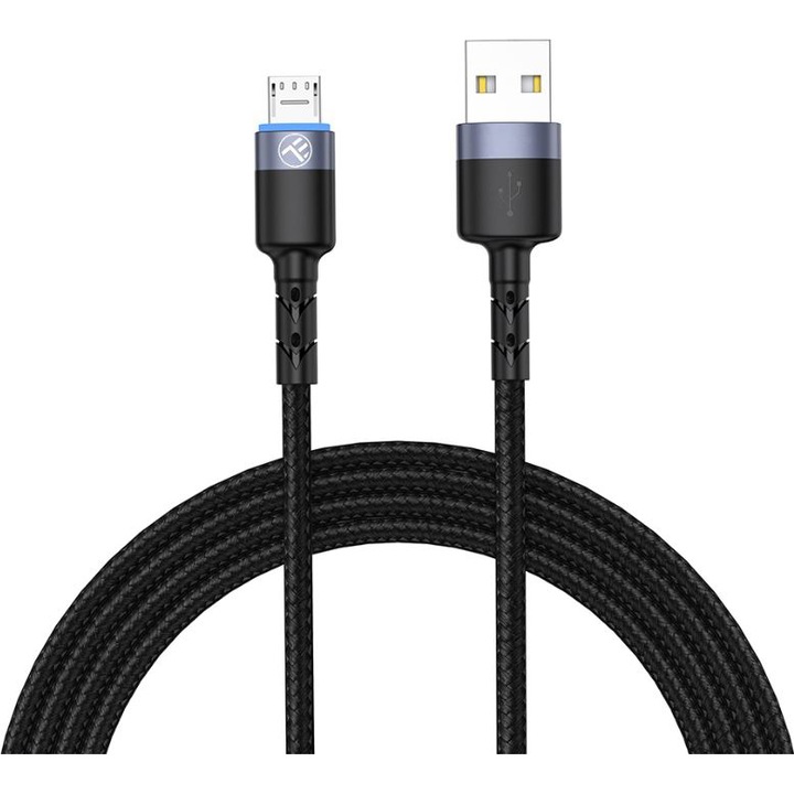 Tellur Micro USB Adatkábel, LED, Nylon, 2m, Fekete