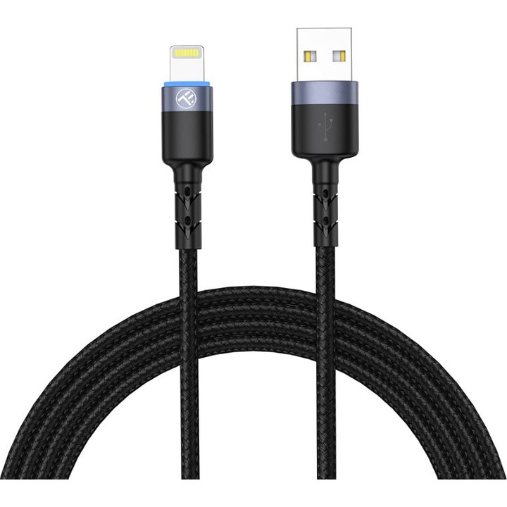 Cablu de date Tellur tip Lightning cu LED, Nailon, 2m, Negru