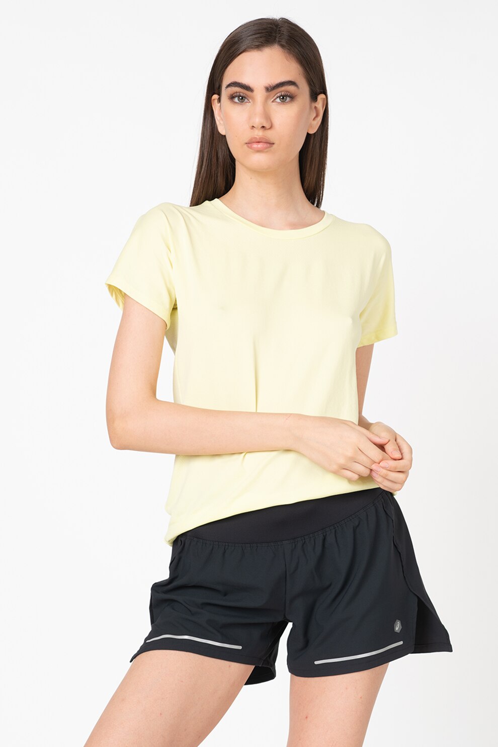 Asics, Tricou din material ce indeparteaza umezeala, cu decolteu la baza gatului, galben pal