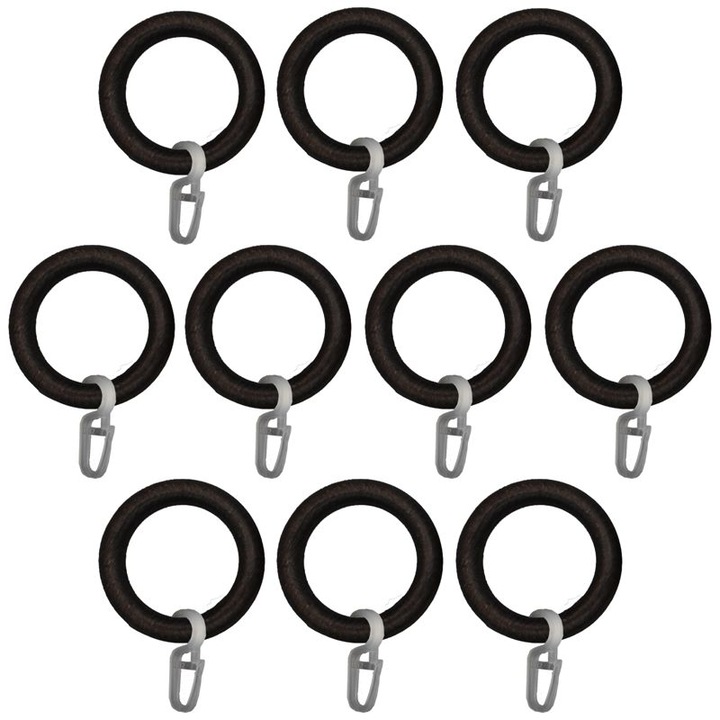 Set 10 Inele din Lemn pentru bara de 28mm Wenge, cu agatatori din plastic transparent