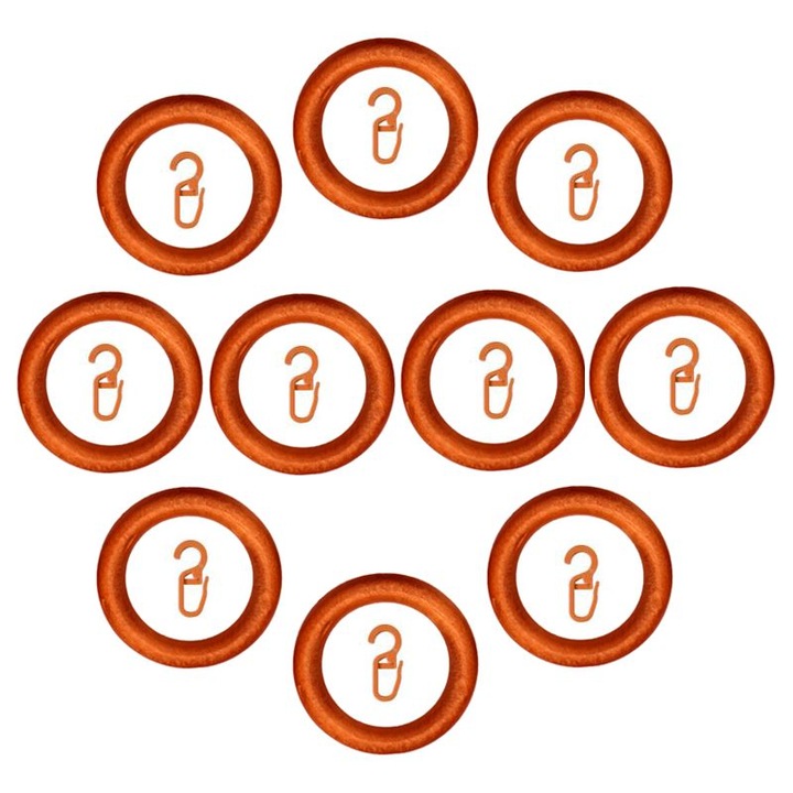 Set 10 Inele din Lemn pentru bara de 28mm Cires, cu agatatori din plastic colorat