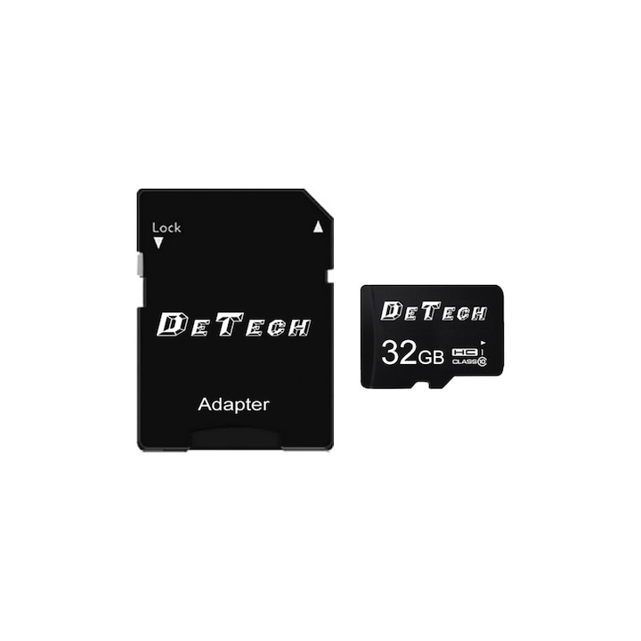 Карта памет DeTech Micro SDHC-I, 32GB, Class 10 + Адаптер