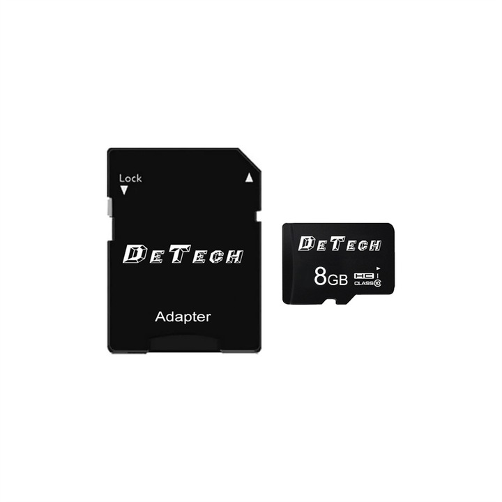 Карта памет DeTech Micro SDHC-I, 8GB, Class 10 + Адаптер