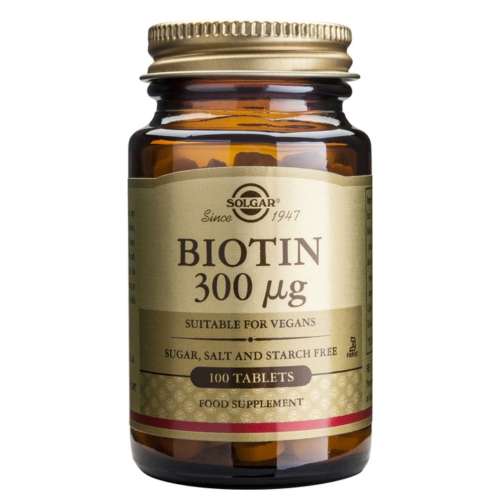 Supliment alimentar Biotina 300μg Solgar, 100 tablete