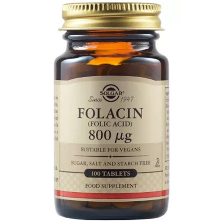 Supliment alimentar Folic Acid 800μg Solgar, 100 tablete