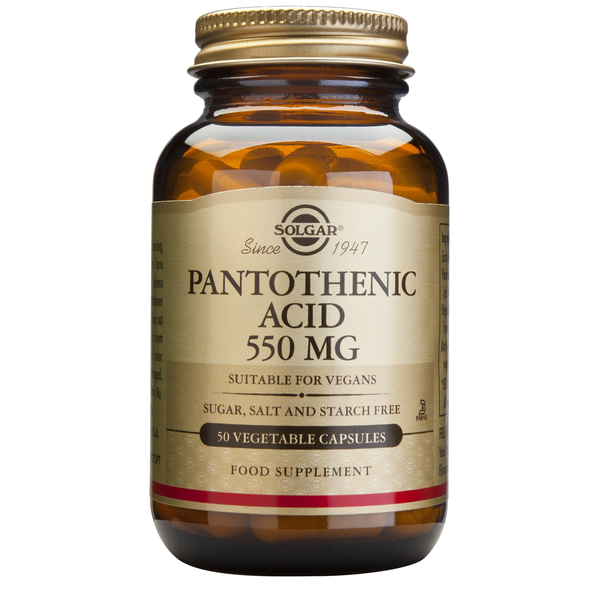 Supliment alimentar Acid Pantothenic 550 mg Solgar, 50 capsule