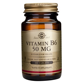 Supliment alimentar Vitamina B6 50mg Solgar, 100 tablete Supliment alimentar Vitamina B6 50mg Solgar, 100 tablete