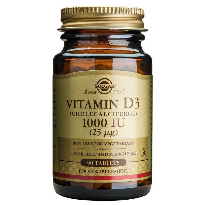 Хранителна добавка Витамин D3 1000 IU Solgar, 90 таблетки