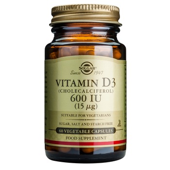 Supliment alimentar Vitamina D3 600 IU Solgar, 60 capsule Supliment alimentar Vitamina D3 600 IU Solgar, 60 capsule