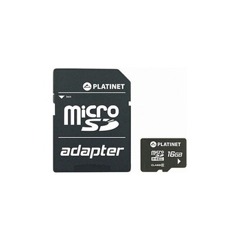 Card de memorie MicroSDHC 16Gb Platinet cu adaptor Card de memorie MicroSDHC 16Gb Platinet cu adaptor