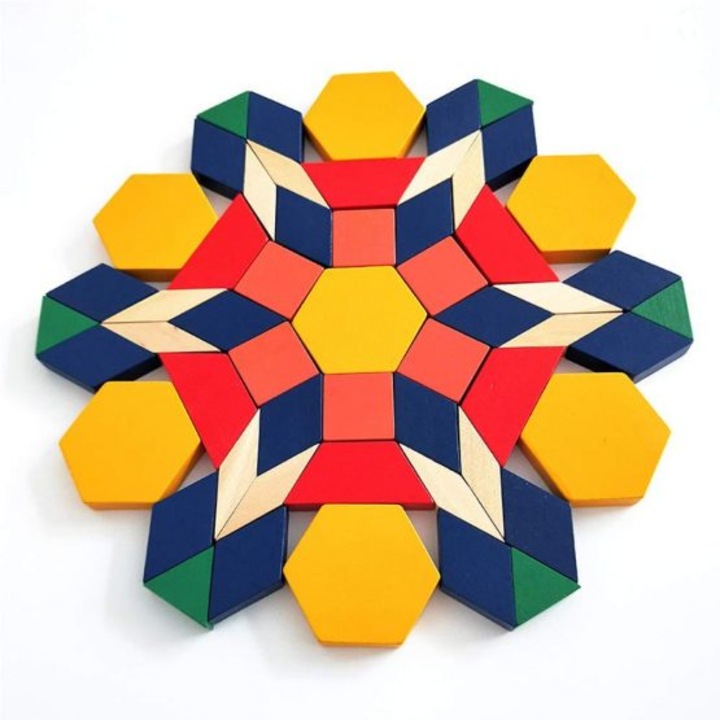 Joc educativ - Tangram din lemn cu 250 piese geometrice multicolore eduBEBE, N134