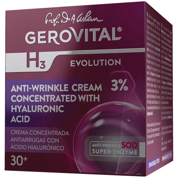 Crema antirid Gerovital H3 Evolution cu acid hialuronic concentratie 3%, 50 ml