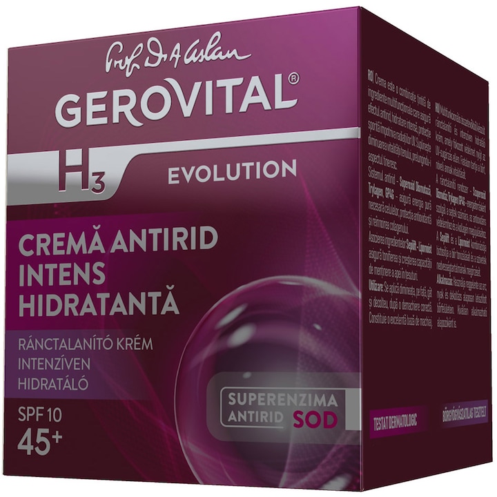 Crema antirid Gerovital H3 Evolution, intens hidratanta, de zi cu SPF10, 50 ml