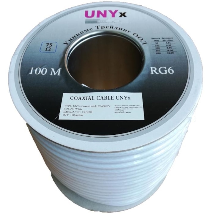 Коаксиален кабел UNYx, 100 метра на хартиена ролка