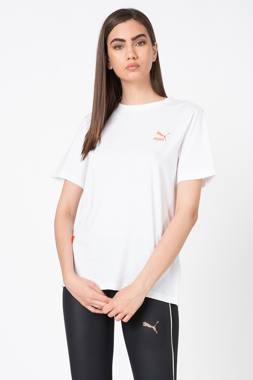 Puma, Tricou din bumbac cu detaliu logo Pantone, Alb