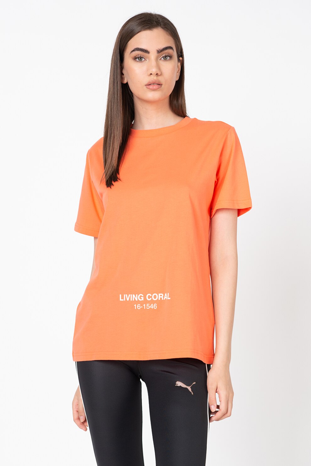 Puma, Tricou din bumbac cu detaliu logo Pantone, Corai