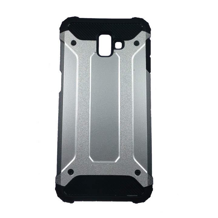 Husa de protectie Samsung Galaxy J6 Plus, silicon cu policarbonat ,carcasa Antisoc Armor, Argintiu