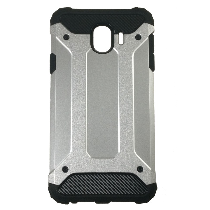 Husa de protectie compatibila cu Samsung Galaxy J4-2018, silicon cu policarbonat, carcasa Antisoc Armor, Argintiu