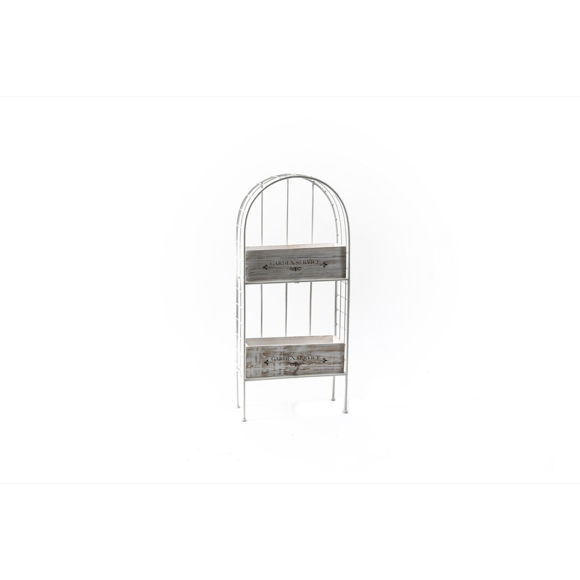 Suport flori, 2 rafturi, metal si lemn, 33x13x73 cm