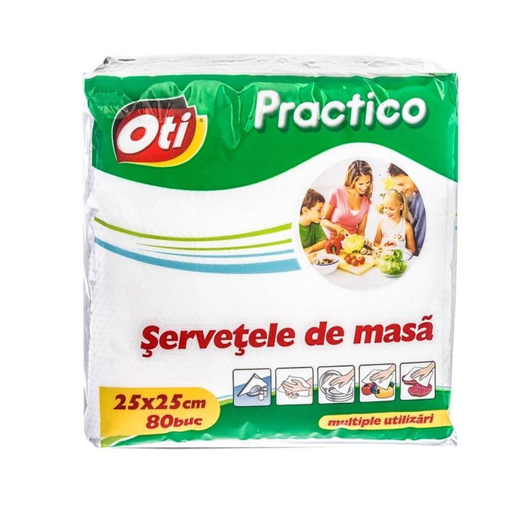 OTI Practico Салфетки за маса, 1 пласт, 25x25 см, 80 бр./комплект, бял цвят
