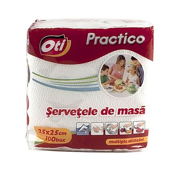 Servetele Masa OTI Practico, 1 Strat, 25x25 cm, 100 Bucati/Set, Culoare Alba Servetele Masa OTI Practico, 1 Strat, 25x25 cm, 100 Bucati/Set, Culoare Alba
