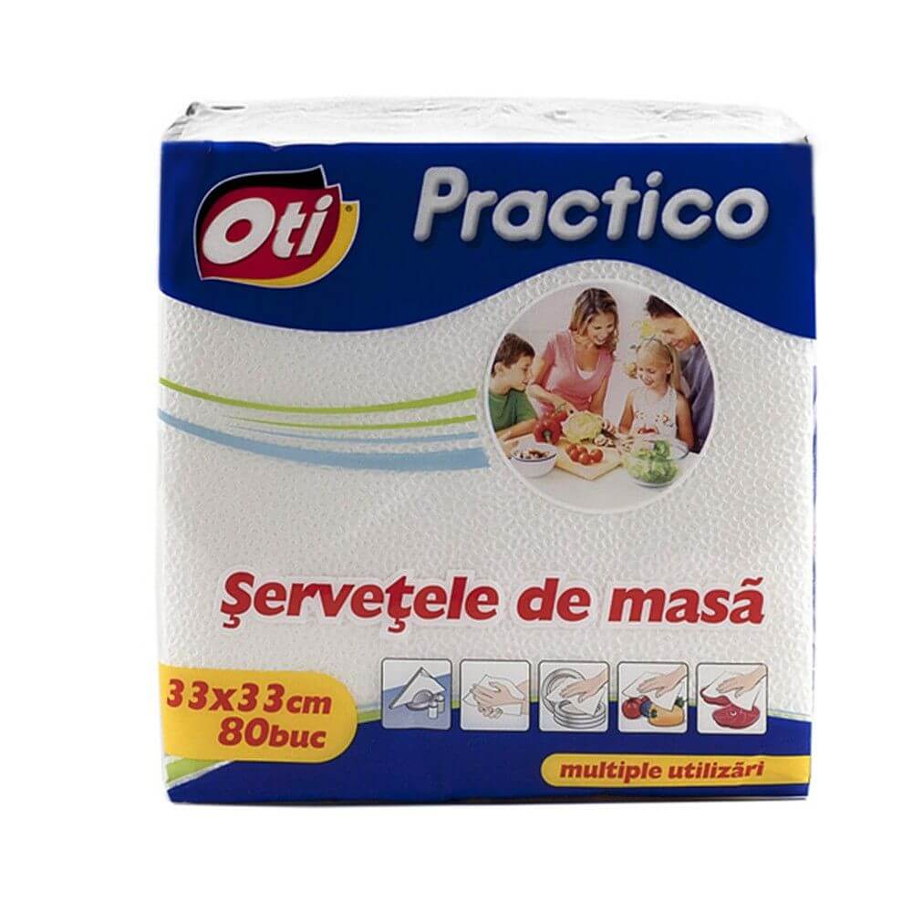 Servetele Masa OTI Practico, 1 Strat, 33x33 cm, 80 Bucati/Set, Culoare Alba