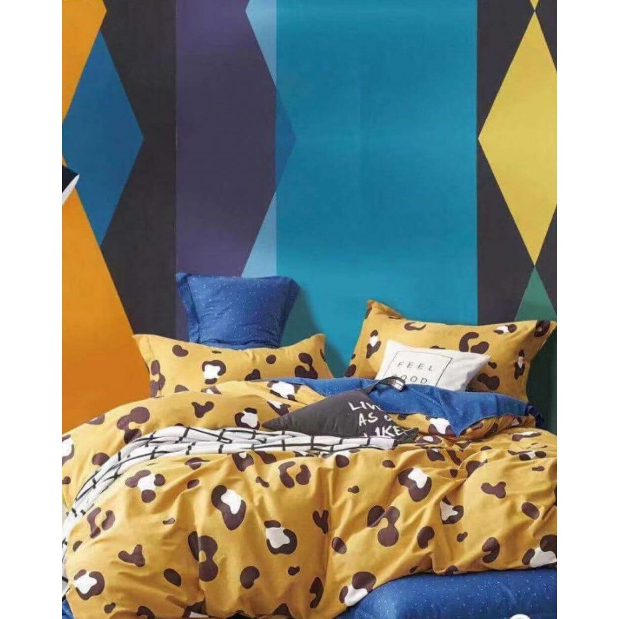 Set Lenjerie de Pat Bumbac 100%, 4 Piese, Pat 2 Persoane, Pete de Leopard