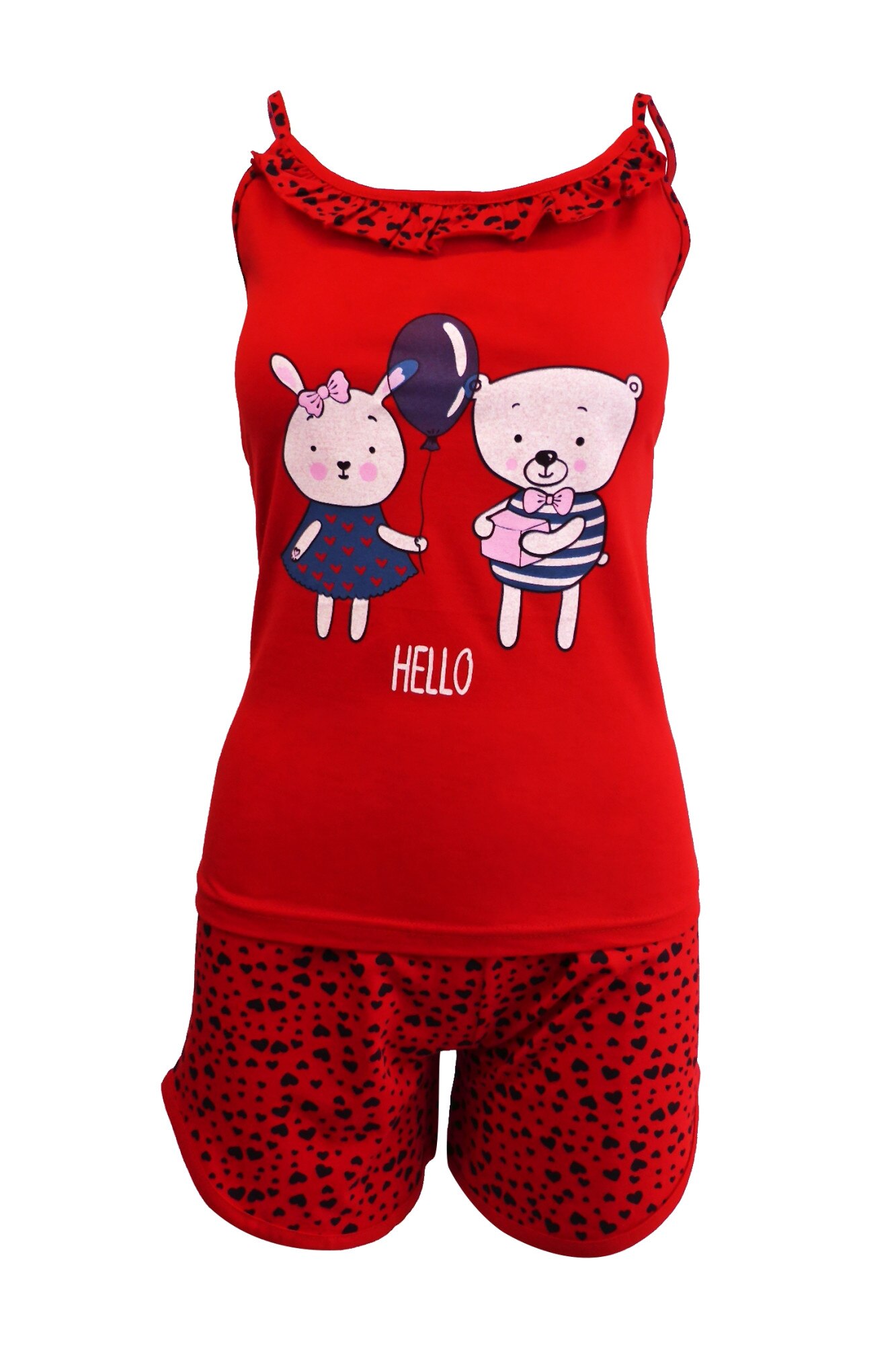 Pijama dama, Univers Fashion, rosu, maiou cu imprimeu 'Hello